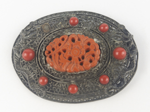 lot 191 image: Little Nemo Red Floral Filigree Dragon Silver Tone Base Metal Brooch (Missing Red Cabochon).