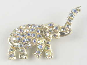 lot 201 image: Vintage Rhinestone Gold Plated Base Metal Elephant Brooch .