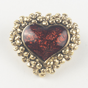 lot 213 image: AVON Red Enamel Floral Heart Gold Tone Base Metal Pin.