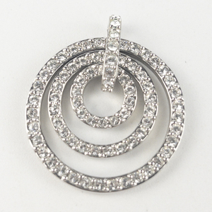lot 246 image: Nolan Miller Pave Crystal Triple circle silver tone base metal pendant (no chain).