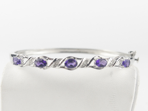 lot 268 image: Amethyst & Cz Stainless Steel & Sterling Silver Hinged Bangle.