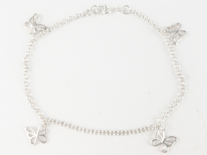 lot 290 image: Butterfly Sterling Silver Charm Anklet.