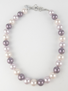 lot 307 image: New Old Stock Soft Pink & Purple Silver Tone Base Metal Shell Bead Necklace. Replacement Value $75