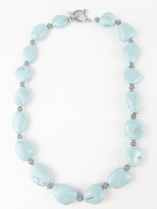 lot 309 image: New Old Stock Turquoise & Sterling Silver Bead Necklace. Replacement Value $150