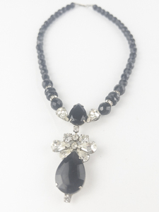 lot 310 image: Carol Dauplaise  Black Crystal & Rhinestone Silver Tone Base Metal Bead Necklace.