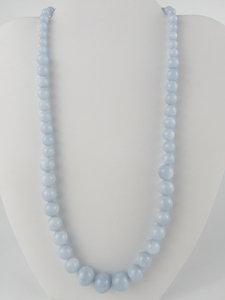 lot 313 image: New Old Stock Graduated Chalcedony () Sterling Silver Bead Necklace. Replacement Value $145