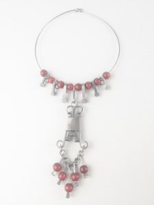 lot 315 image: Handcrafted Swirl & Ruby Red Silver Tone Base Metal Bead Necklace.