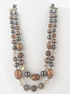 lot 317 image: Orange Dyed Mother Or Pearl & Crystal Base Metal Double-Strand Bead Necklace.