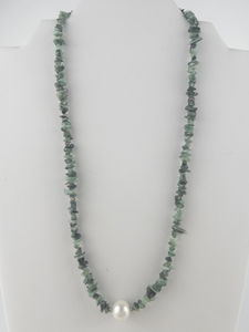 lot 322 image: Emerald Freshwater Pearl Accented Sterling Silver Bead Necklace.