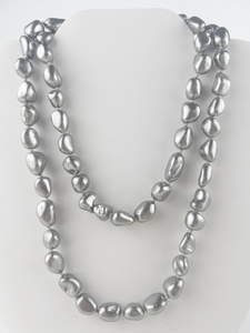 lot 328 image: New Old Stock Grey Dyed Freshwater Pearl Necklace. Replacement Value $65