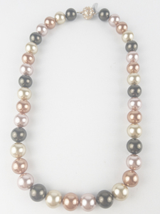 lot 332 image: New Old Stock Orange, Pink, & Brown Dyed Gold Tone Base Metal Shell Bead Necklace. Replacement Value $145