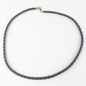 lot 339 image: Ross Simons  Woven Black Leather Vermeil Necklace.