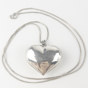 lot 357 image: Huge Puff Heart Sterling Silver Pendant Necklace .