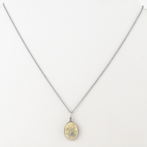 lot 365 image: Bone () Scrimshaw Sailors Ship  Sterling Silver Pendant Necklace .