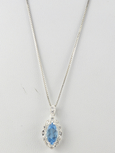 lot 372 image: Beautiful Blue Topaz And White Topaz ()Sterling Silver Pendant Necklace .