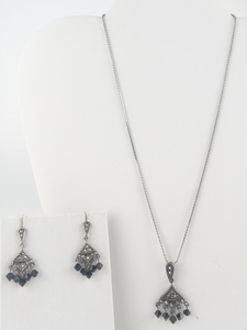 lot 374 image: Chapal-Zenray Marcasite & Black Crystal Bead Sterling Silver Pendant Necklace & Dangle Earrings .