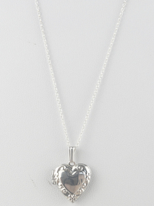 lot 376 image: Elegant Sterling Silver Heart Locket Necklace .