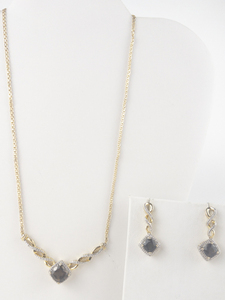 lot 384 image: Sun Diamond  Smokey Topaz And Diamond Two Tonesterling Silver Necklace & Dangle Earrings.