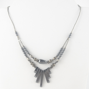 lot 385 image: Hematite Beaded Sterling Silver Bead Necklace.