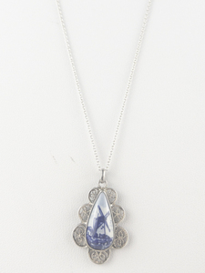 lot 386 image: Dutch Delft Ceramic Windmillsterling Silver Pendant Necklace .