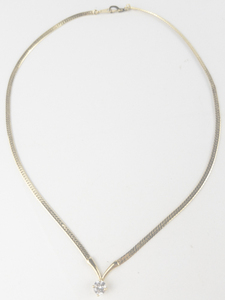 lot 387 image: Solitaire Cz Gold Tone Base Metal Herringbone Necklace.