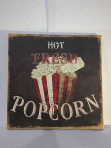 lot 30 image: Vintage Hot Fresh Popcorn Textured Print Canvas Signed Megan F. Spencer Art