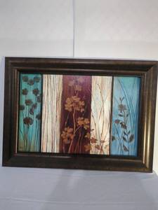 lot 32 image: Large Framed Abstract Floral Art Piece 45 by 33