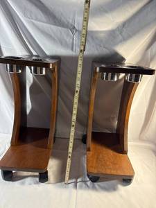 lot 50 image: Pair of Wooden Rolling End Tables with Drink Holders