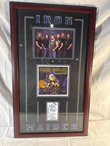lot 52 image: Iron Maiden Signed Framed Display with Photo and Album Art Work