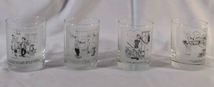 lot 63 image: Vintage Bill Davey Cartoon Cocktail Glasses Set of 4 Frosted Collectible Humor