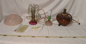 lot 138 image: Unique Vintage Lamp & Parts Collection with Glass and Crystal Components including McCoy
