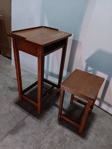 lot 71 image: Vintage Oak Telephone Stand and Matching Stool Set