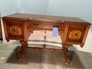 lot 76 image: Elegant Carved Wooden Sideboard with Intricate Detailing and Sturdy Build
