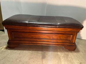 lot 78 image: Leather Cushion Wooden Storage Bench 4 across