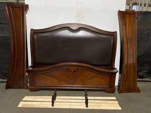 lot 94 image: Wooden Bed Frame Leather Headboard