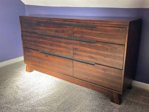 lot 7 image: Dark Wood Dresser wSoft Close Drawers