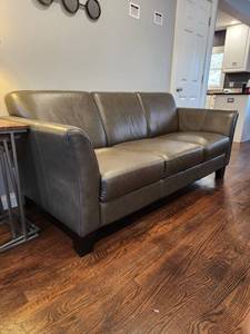 lot 53 image: Gray Leather Sofa