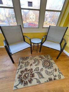 lot 56 image: Patio Furniture Set with Table & Rug