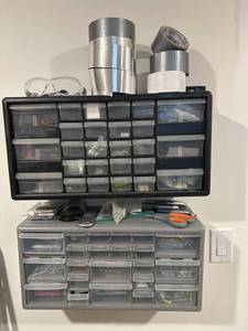 lot 284 image: Assorted Hardware Supplies Set. Contents only. Storage boxes not included.
