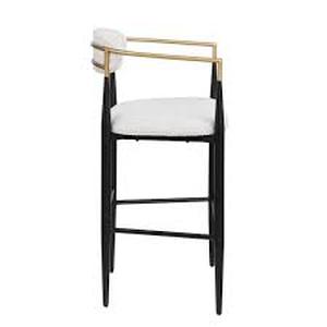 lot 22 image: Noble House Boise Veera 29.75 in. Beige, Black and Gold Metal Frame Boucle Fabric Cushioned Modern Glam Bar Stool (Set of 2) Customer Returns See Pictures