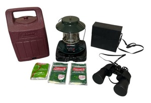 Coleman 2512 Lantern and Vintage Sears 10 x 50mm Wide Angle Binoculars