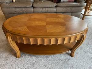 Nice Art Deco Wooden Coffee Table (48 W x 29 D x 19 T) - Lower Level.  Bring Help to Remove