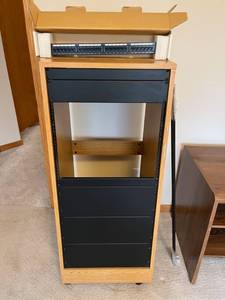 50 Rolling Data Rack with Patch Panel in Excellent Condition - Lower Level.  Bring help to Remove