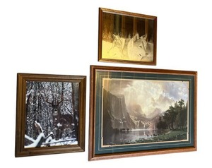 Framed Wildlife Artwork including Neat Wolf Mirror - Located in Basement