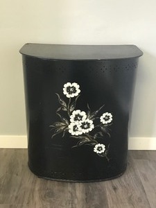 lot 253 image: Vintage Painted Floral Metal Laundry Hamper Black