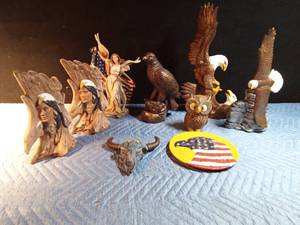 lot 83 image: Collection of Eagles, ceramic owl and bull skull