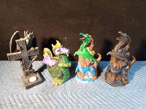 lot 66 image: 3 ceramic dragons and 1 gargoyle