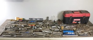 lot 336 image: Large Lot of Tools - Large Deep Sockets - Wrenches - Tool Box and More