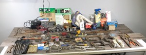 lot 337 image: Lot of Tools and More - Steel Wool - Vintage Wrenches - Solder - C-Clamps - Pipe Wrench - Sockets and More
