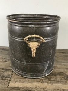 lot 344 image: Copper  Brass Plant Holder with Handles Shaped Like a Elephants Head